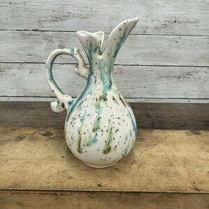 Vintage Pitcher Vase Art Colorful Speckled Ceramic 5”